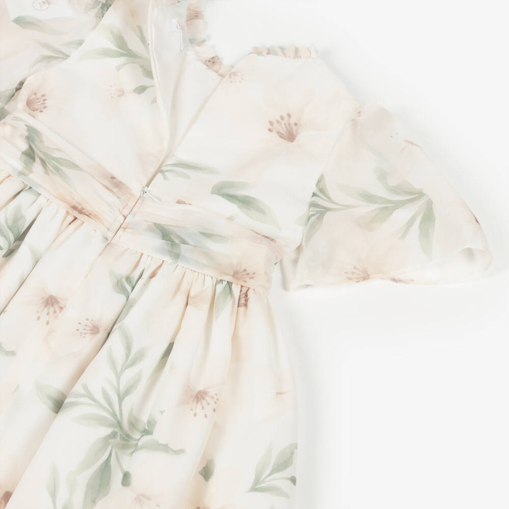 Patachou-Girls Ivory Chiffon Floral Dress with Bow | Childrensalon Outlet
