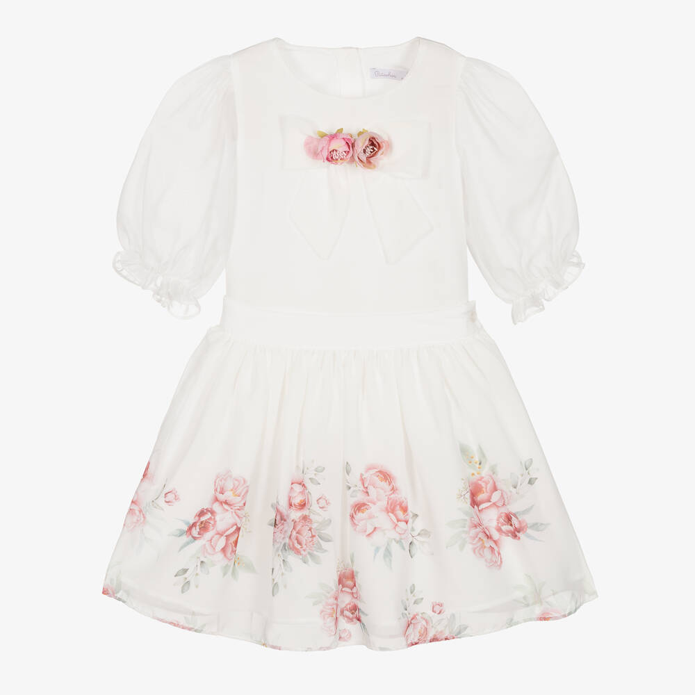 Patachou - Girls Ivory Chiffon Roses Skirt Set | Childrensalon