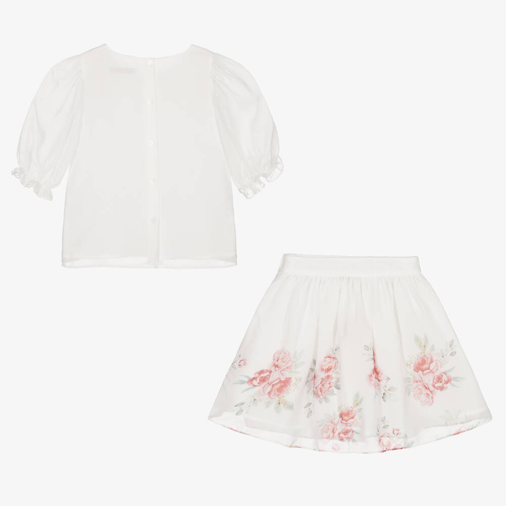 Patachou-Кремовый топ и юбка из шифона с розами | Childrensalon Outlet