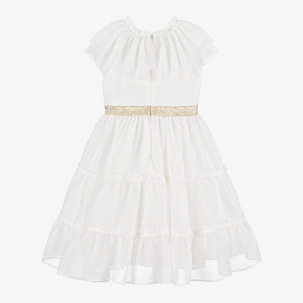 Patachou-Girls Ivory Chiffon & Tulle Collar Dress | Childrensalon Outlet