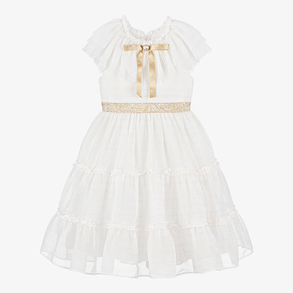 Patachou-Girls Ivory Chiffon & Tulle Collar Dress | Childrensalon Outlet