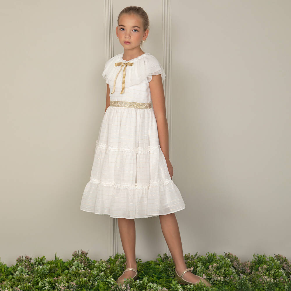 Patachou-Girls Ivory Chiffon & Tulle Collar Dress | Childrensalon Outlet
