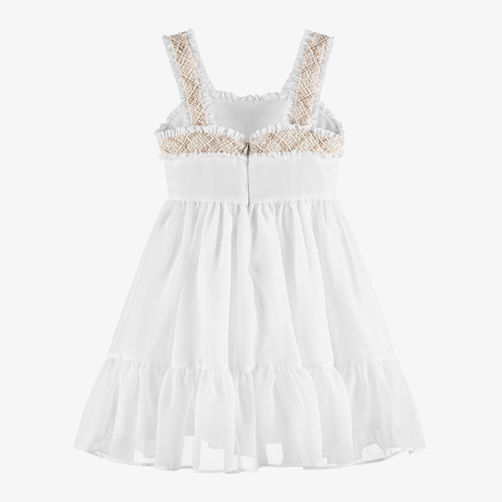 Patachou-Girls Ivory Chiffon & Tweed Dress | Childrensalon Outlet