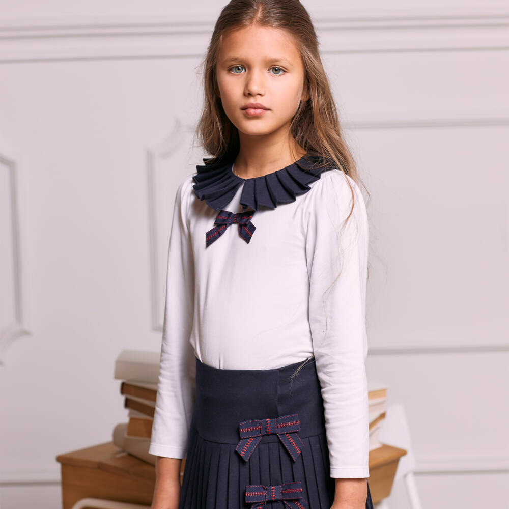 Patachou-توب بياقة قطن لون أبيض للبنات | Childrensalon Outlet