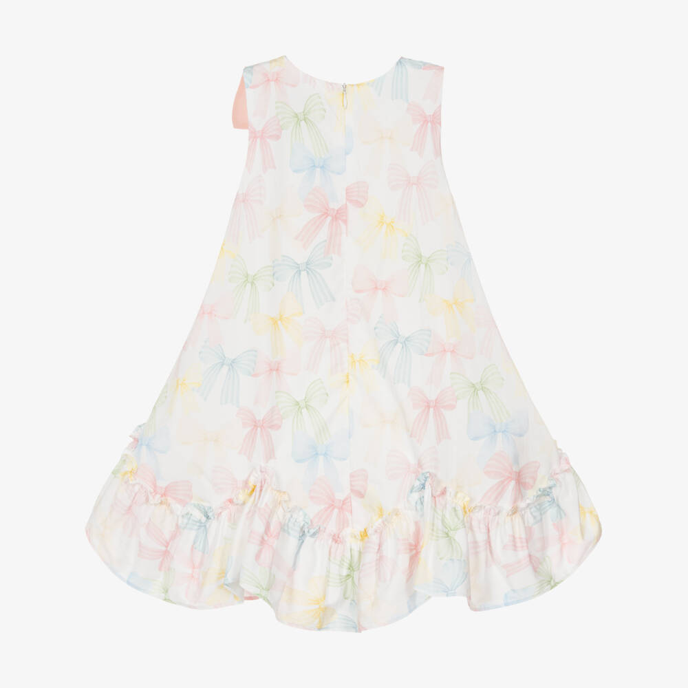 Patachou-Girls Ivory Cotton Dress with Pink Bow | Childrensalon Outlet