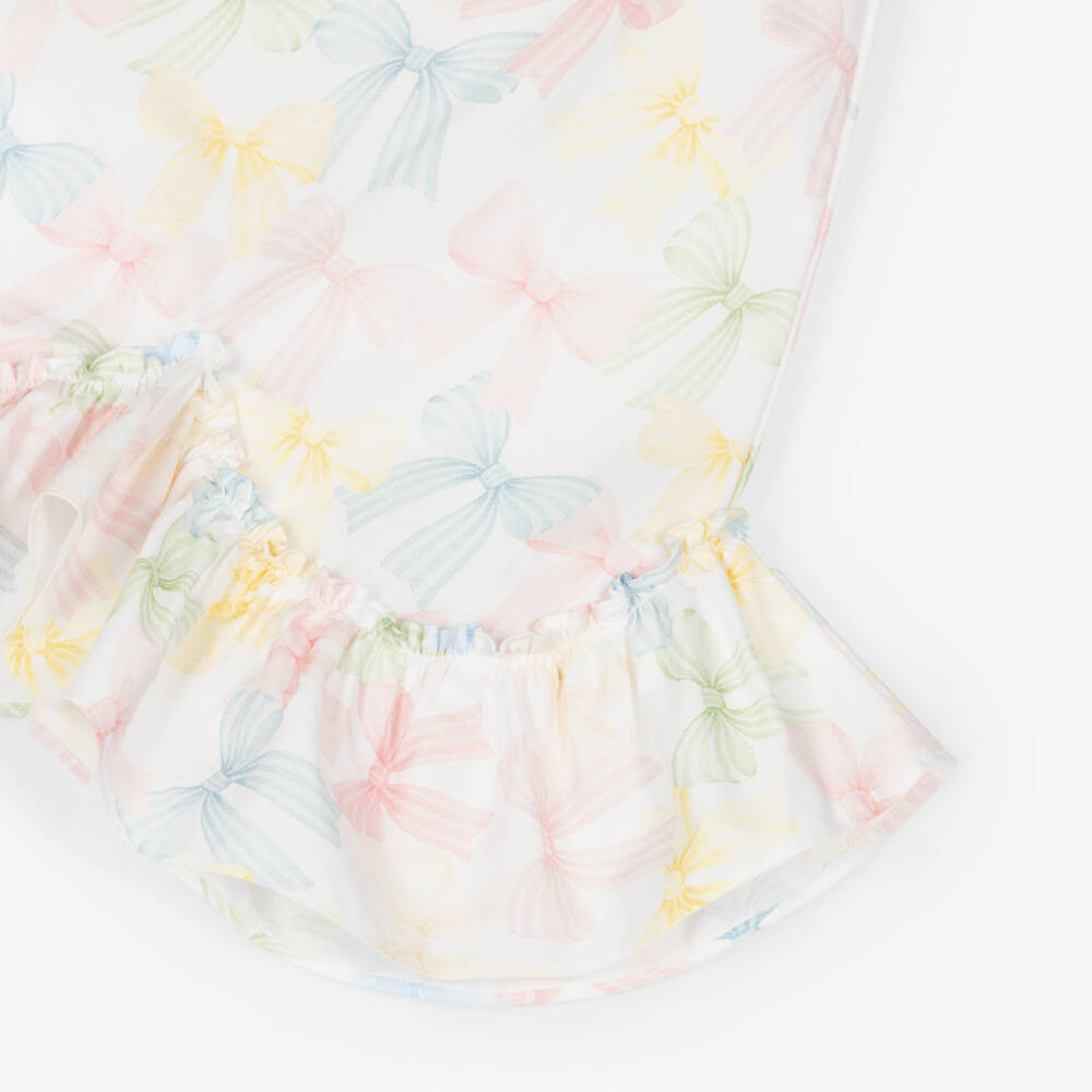 Patachou-Girls Ivory Cotton Dress with Pink Bow | Childrensalon Outlet