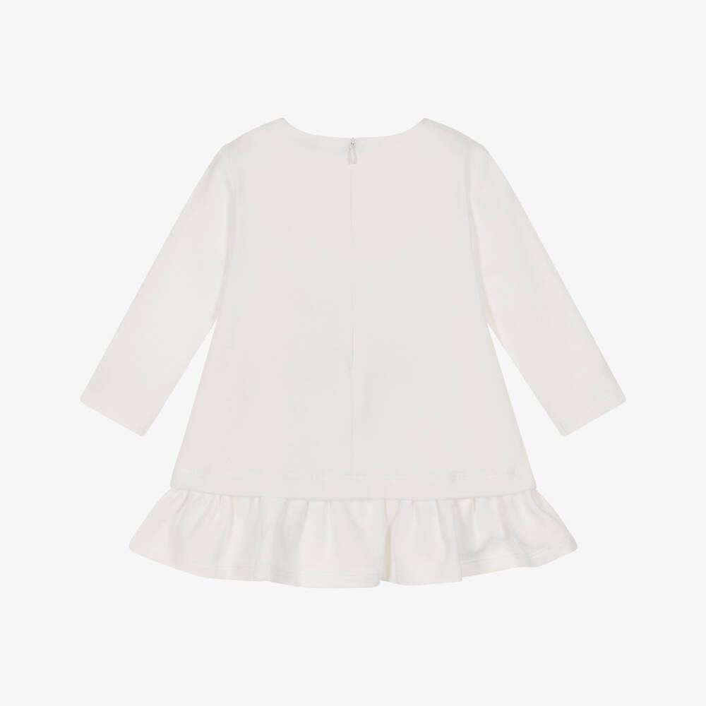 Patachou-فستان بناتي عاجي من الجيرسيه مع فيونكة وردية | Childrensalon Outlet