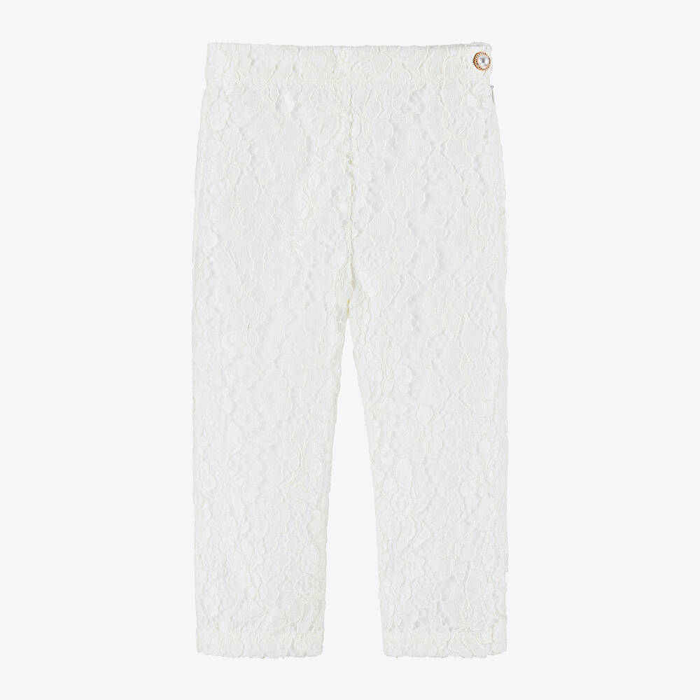 Patachou-Girls Ivory Cotton & Lace Trousers | Childrensalon Outlet