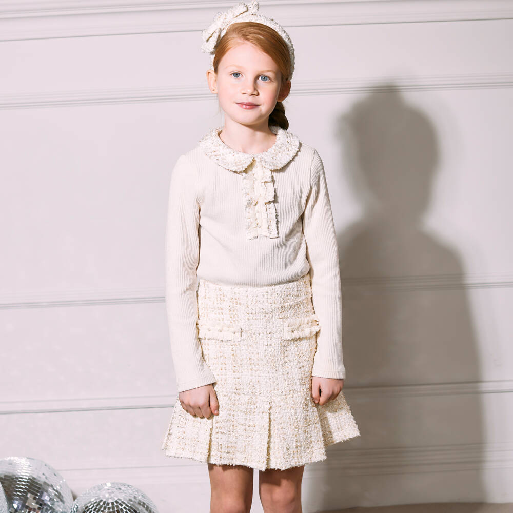 Patachou-تنورة تويد قطن لون عاجي | Childrensalon Outlet