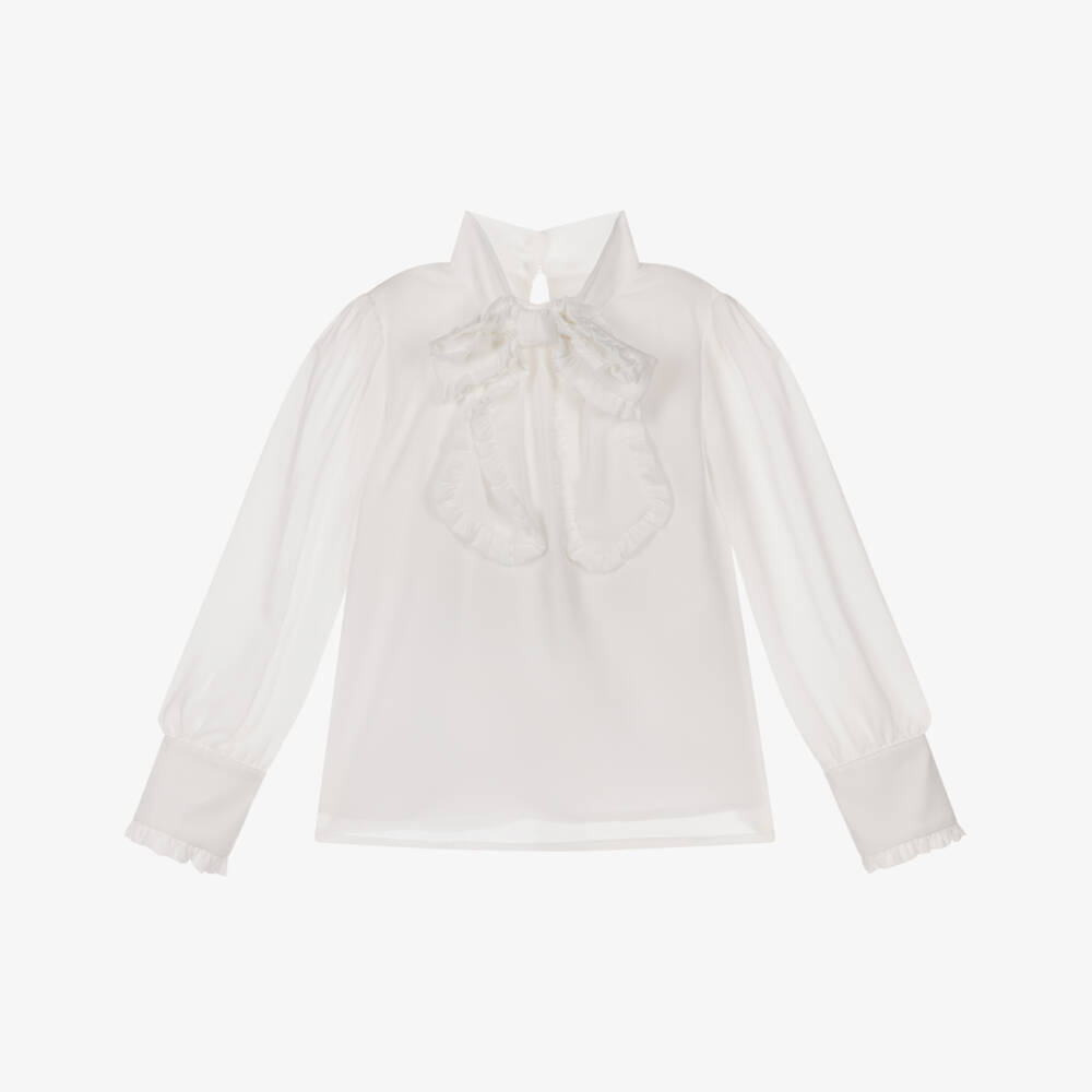 Patachou-Girls Ivory Crêpe Bow Blouse | Childrensalon Outlet