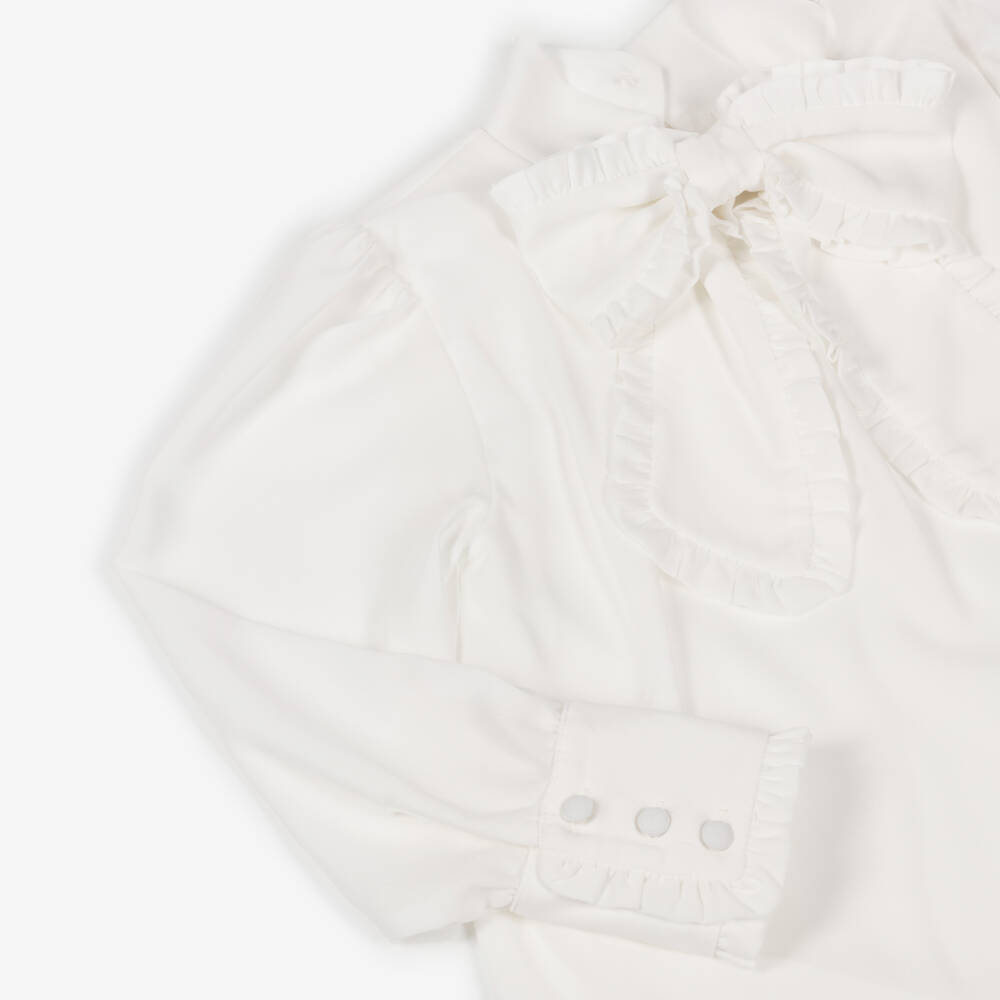 Patachou-Girls Ivory Crêpe Bow Blouse | Childrensalon Outlet
