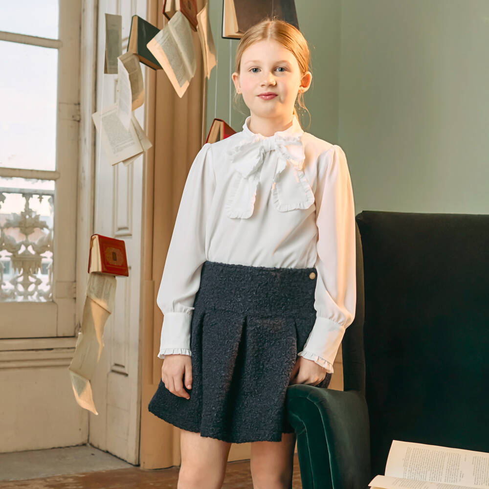 Patachou-Girls Ivory Crêpe Bow Blouse | Childrensalon Outlet
