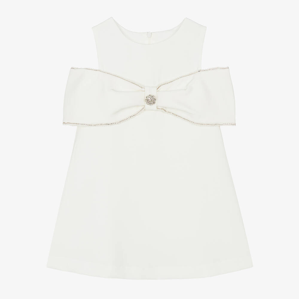 Patachou-Girls Ivory Crêpe Bow Dress with Diamantés | Childrensalon Outlet