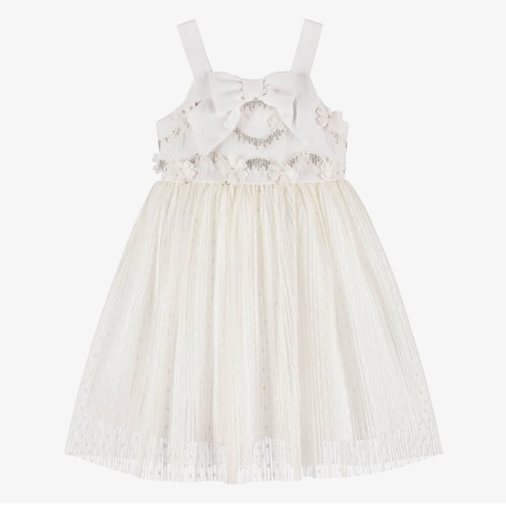 Patachou-Girls Ivory Crêpe & Tulle Dress | Childrensalon Outlet