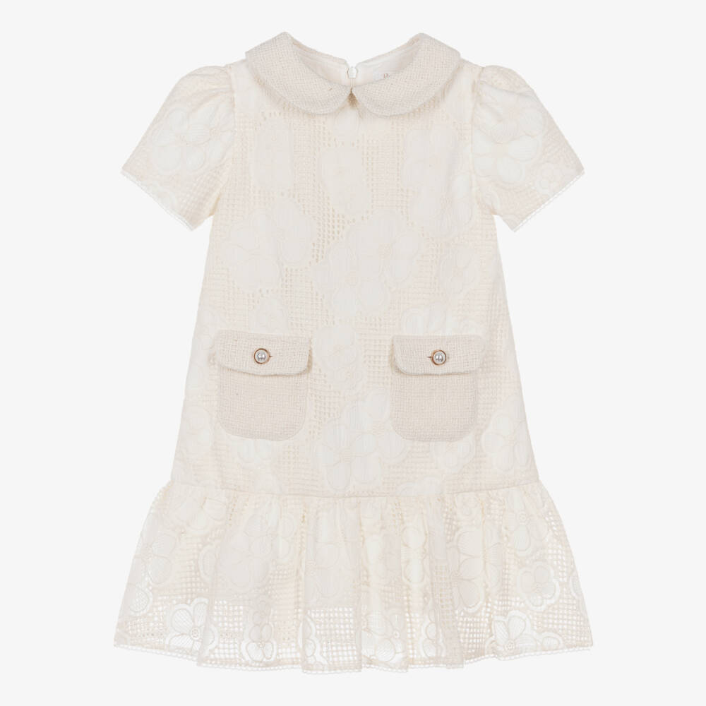 Patachou-Girls Ivory Cutwork Lace Dress | Childrensalon Outlet
