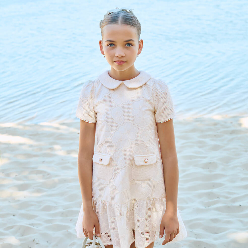 Patachou-Girls Ivory Cutwork Lace Dress | Childrensalon Outlet