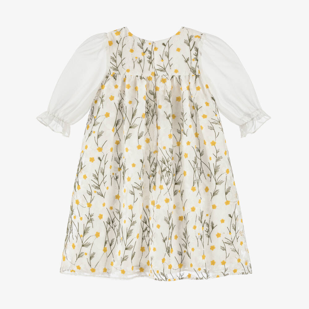 Patachou-Girls Ivory Daisy Embroidered Organza Dress | Childrensalon Outlet