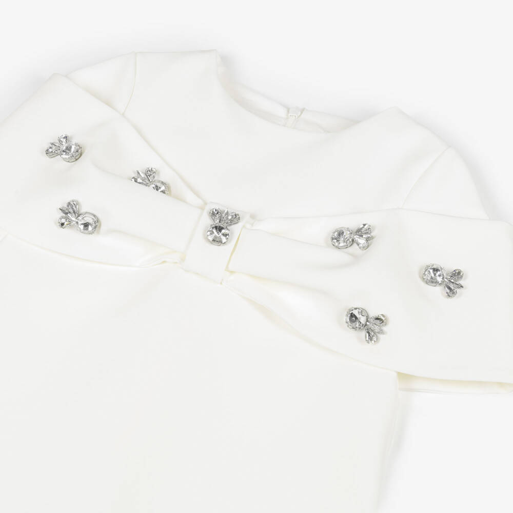 Patachou-Girls Ivory Diamanté Bow Dress | Childrensalon Outlet