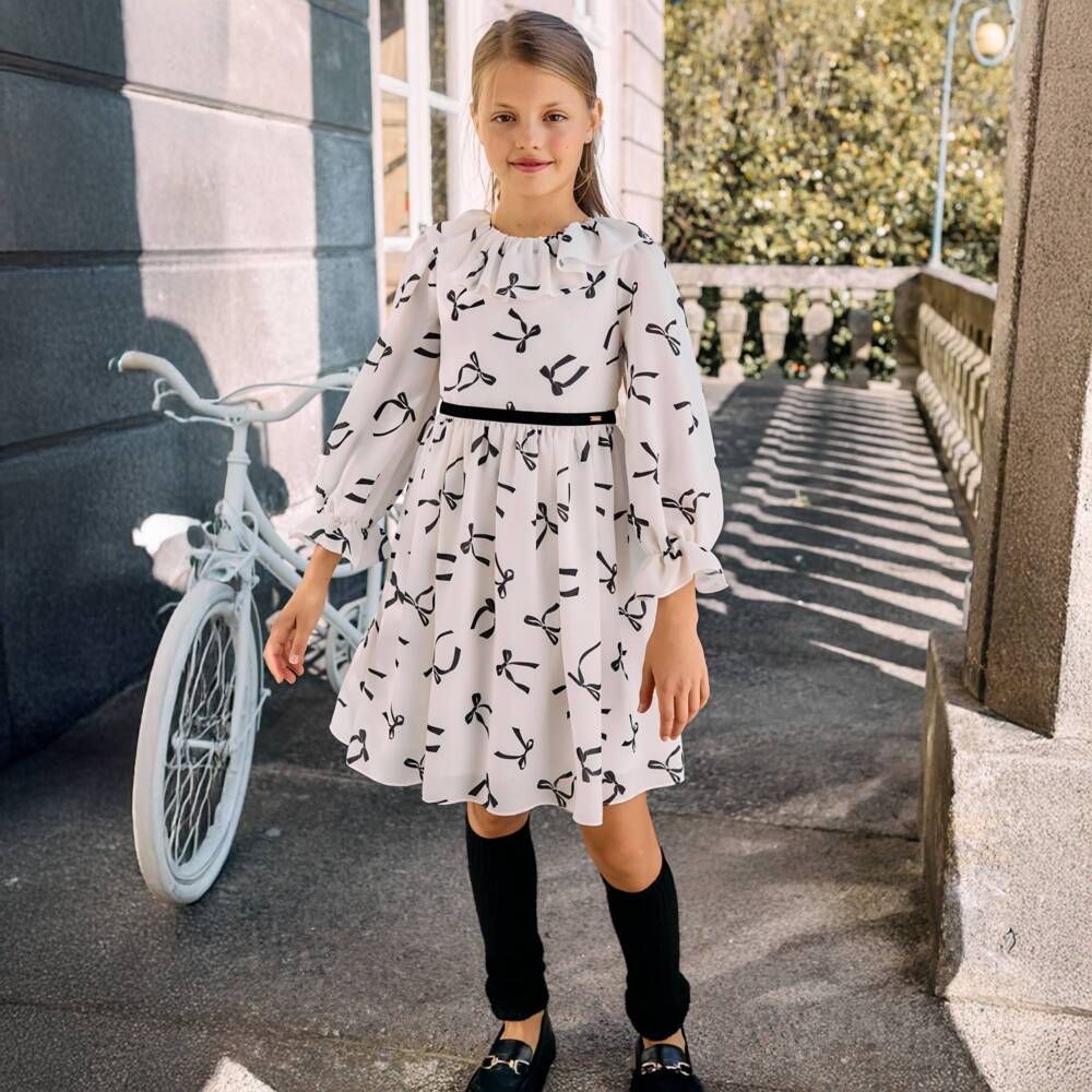 Patachou-فستان عاجي للبنات بتفاصيل سوداء | Childrensalon Outlet