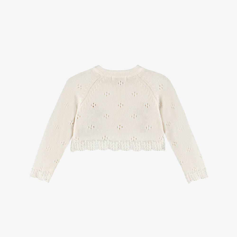 Patachou-Girls Ivory Embroidered Floral Cotton Cardigan | Childrensalon Outlet