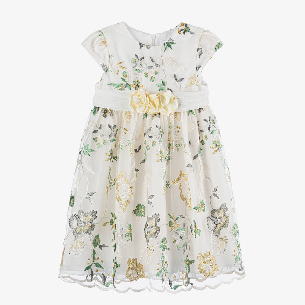Patachou-Кремовое платье с вышитыми цветами для девочек | Childrensalon Outlet
