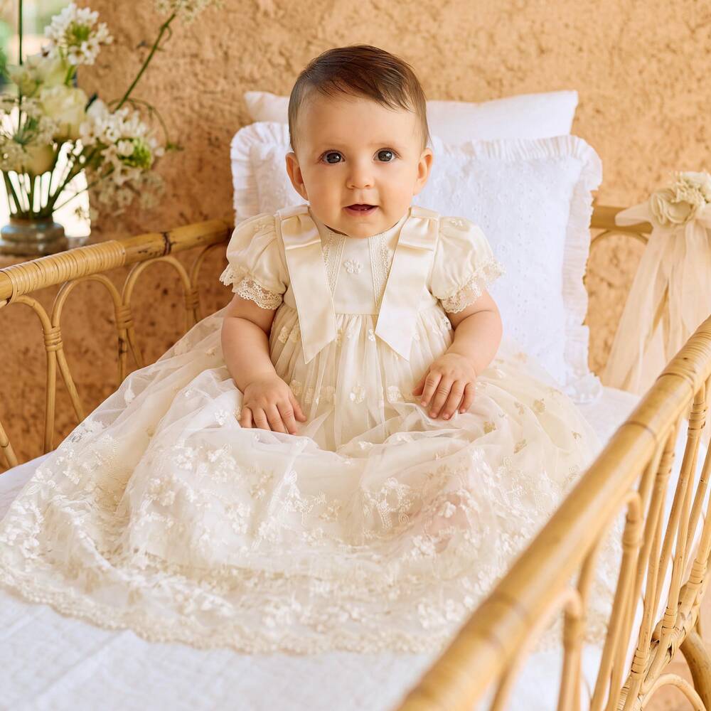 Patachou-Girls Ivory Embroidered Tulle Ceremony Gown | Childrensalon Outlet