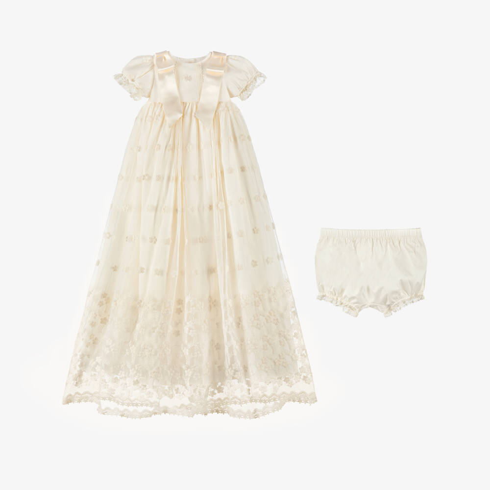 Patachou-Girls Ivory Embroidered Tulle Ceremony Gown | Childrensalon Outlet
