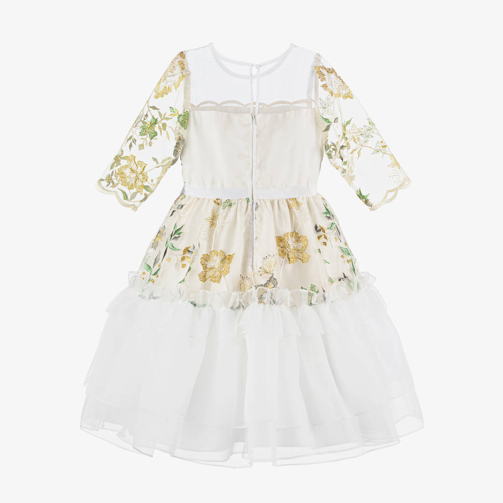 Patachou-فستان تول وشيفون مطرز لون عاجي | Childrensalon Outlet