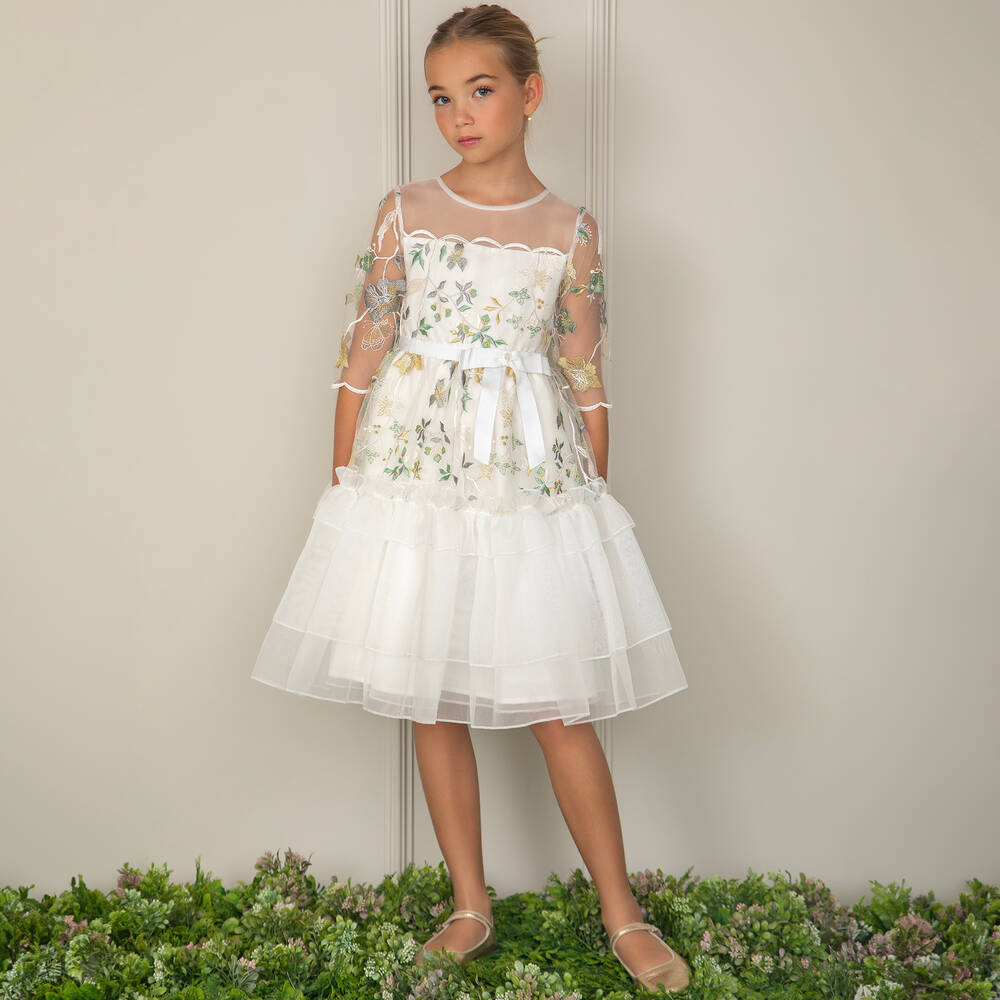 Patachou-فستان تول وشيفون مطرز لون عاجي | Childrensalon Outlet