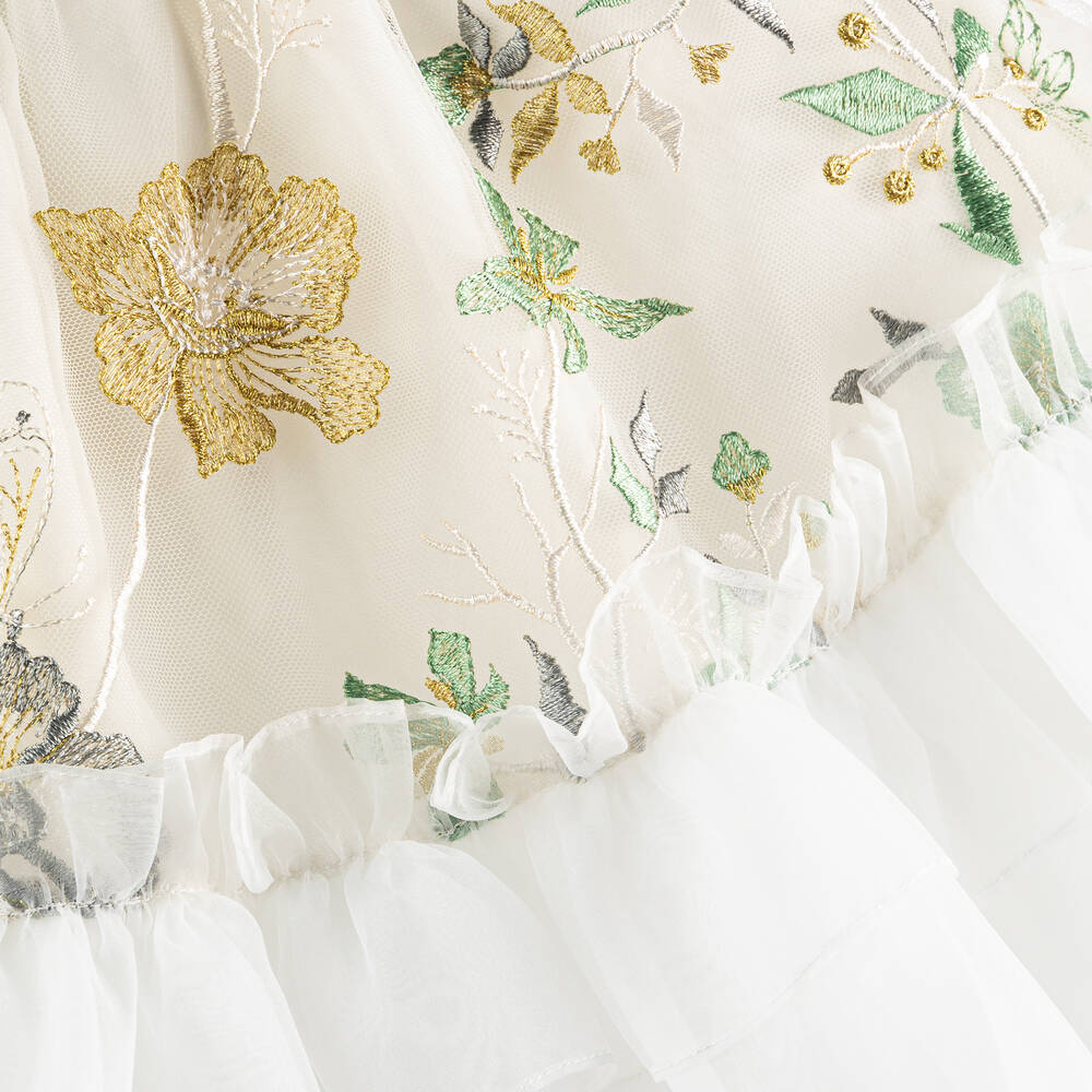 Patachou-فستان تول وشيفون مطرز لون عاجي | Childrensalon Outlet