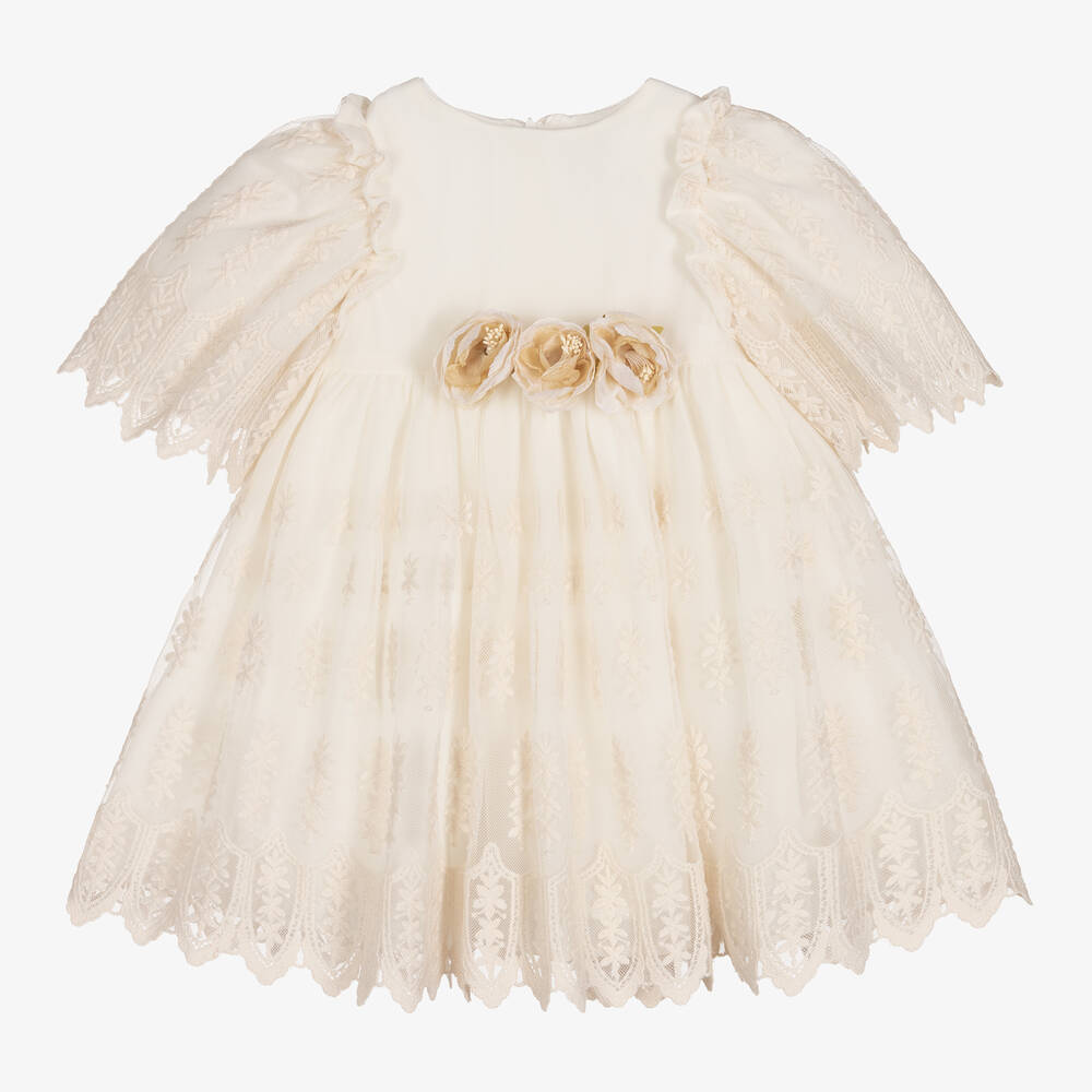 Patachou - Girls Ivory Embroidered Tulle Dress | Childrensalon