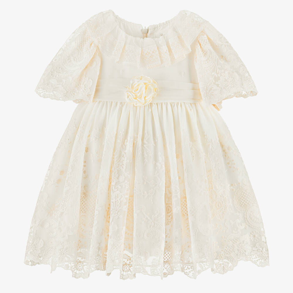 Patachou-Girls Ivory Embroidered Tulle Dress | Childrensalon Outlet