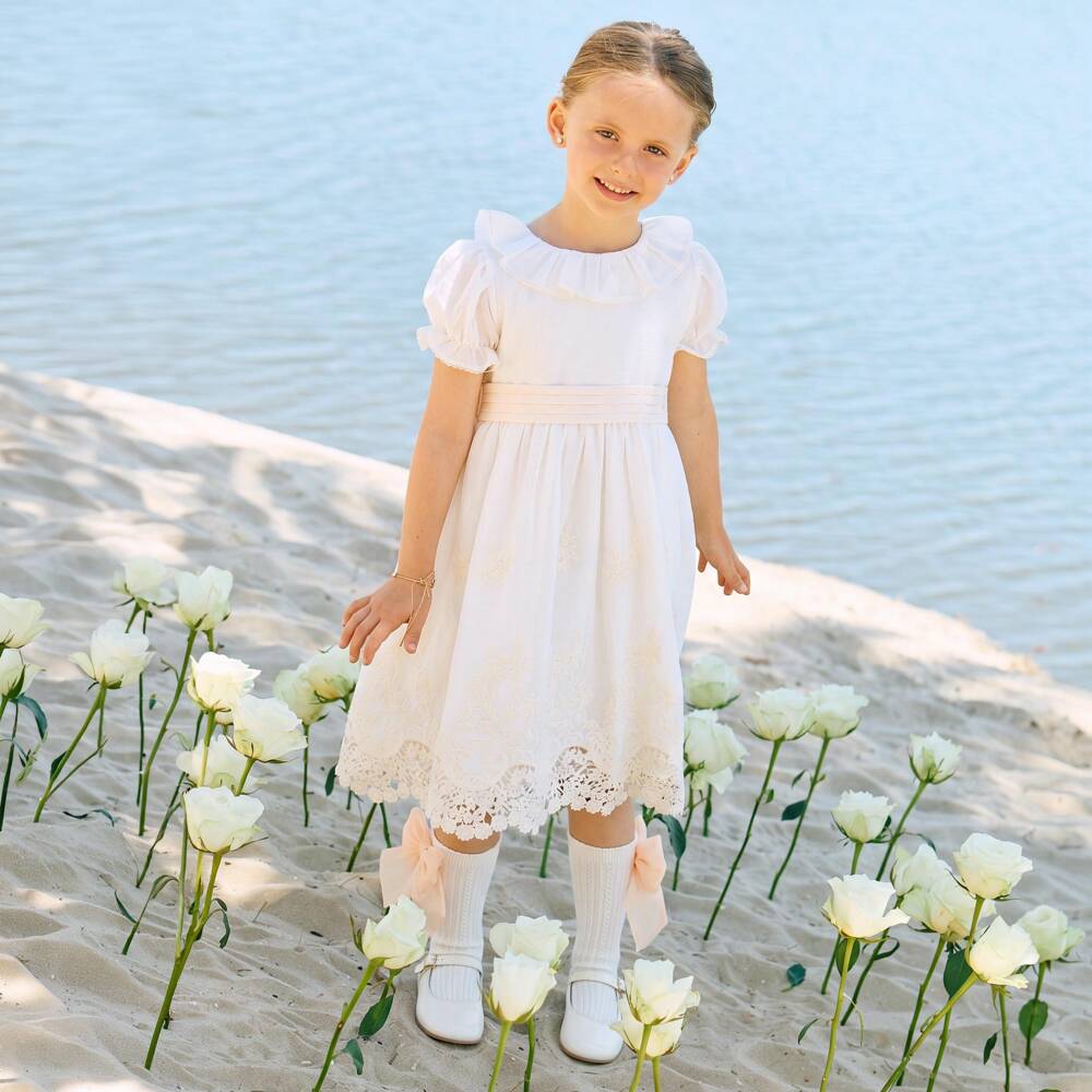 Patachou-Girls Ivory Embroidered Voile Dress | Childrensalon Outlet