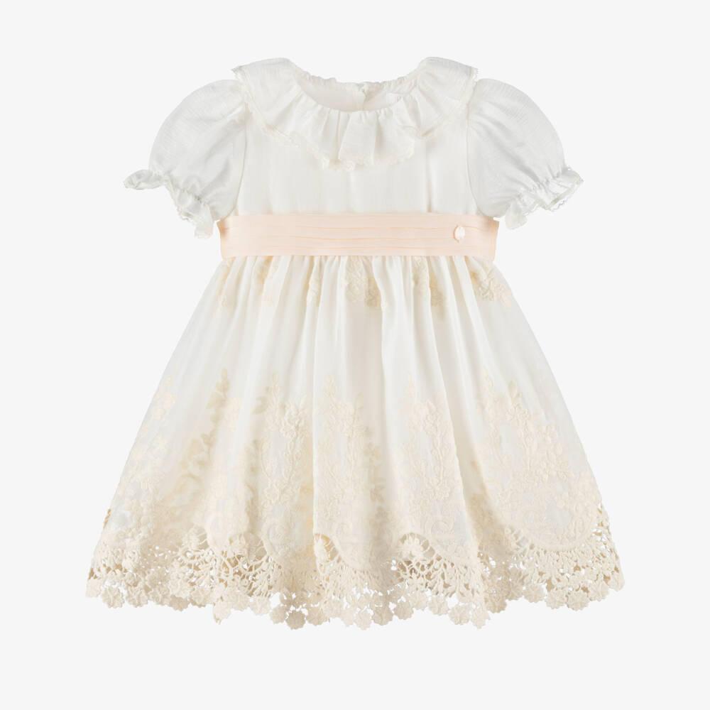 Patachou-Girls Ivory Embroidered Voile Dress | Childrensalon Outlet