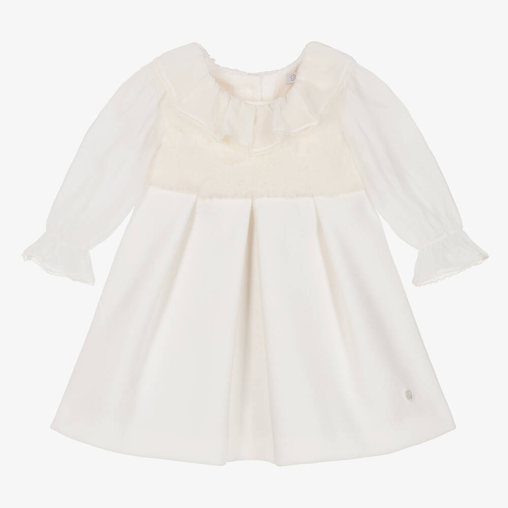 Patachou-Girls Ivory Faux Fur & Chiffon Dress | Childrensalon Outlet