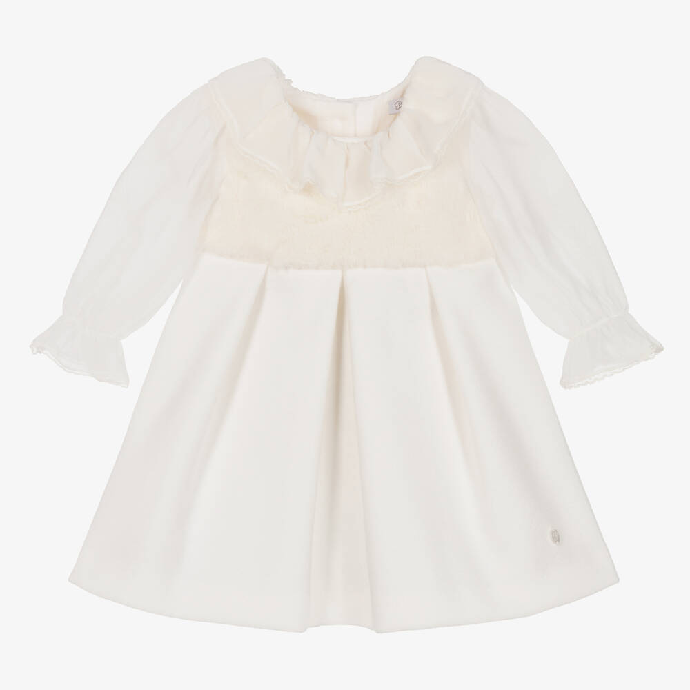 Patachou - Girls Ivory Faux Fur & Chiffon Dress | Childrensalon