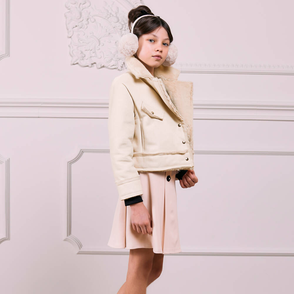Patachou-Girls Ivory Faux Suede Jacket | Childrensalon Outlet