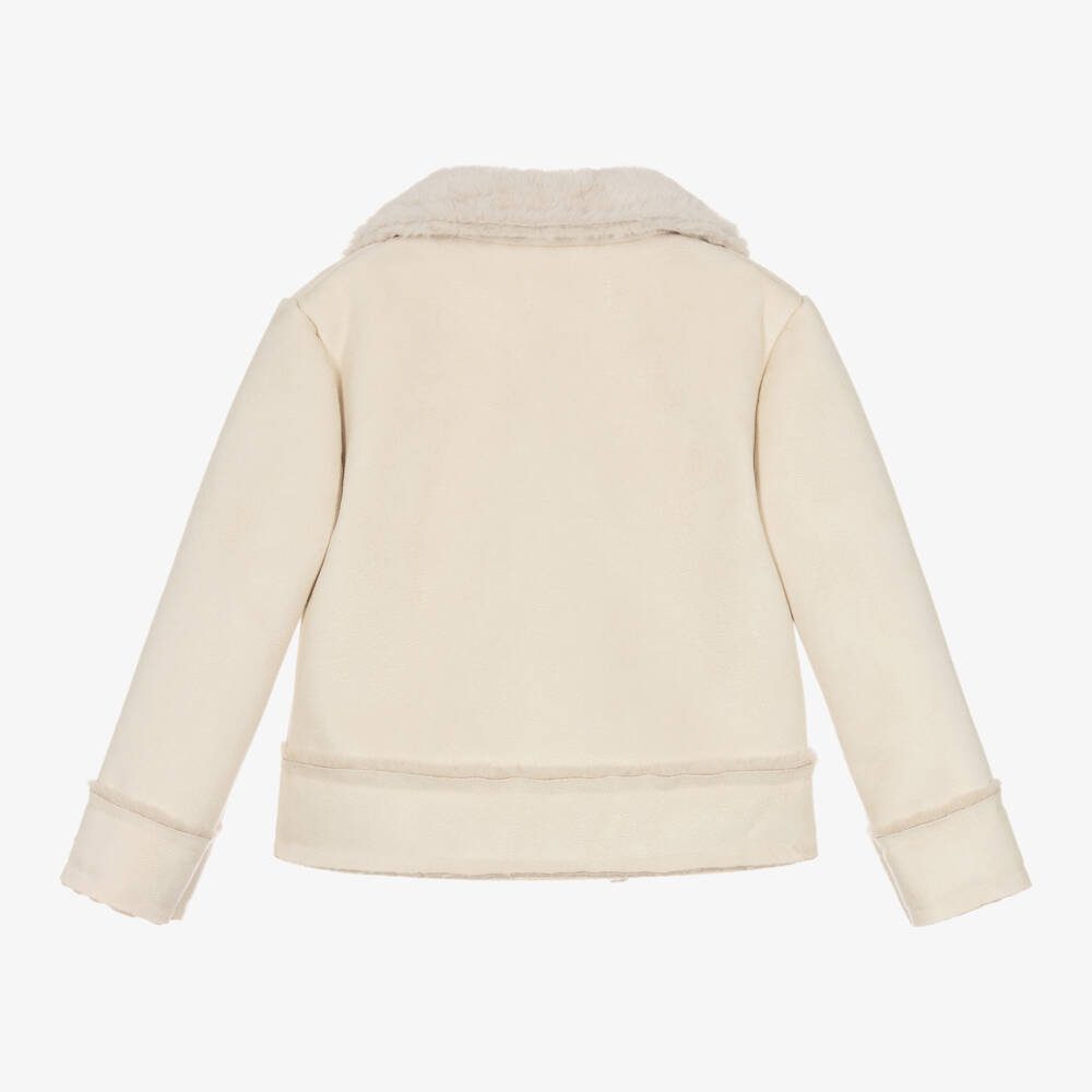 Patachou-Girls Ivory Faux Suede Jacket | Childrensalon Outlet