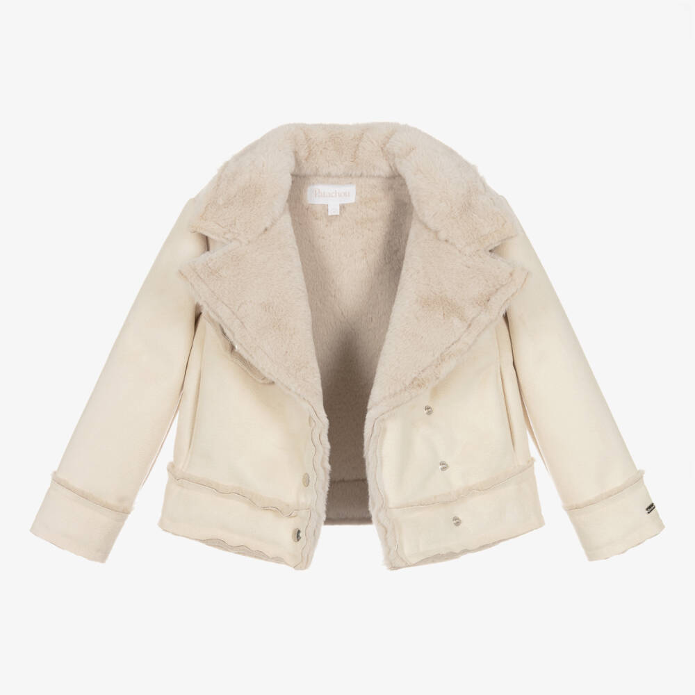 Patachou-Girls Ivory Faux Suede Jacket | Childrensalon Outlet