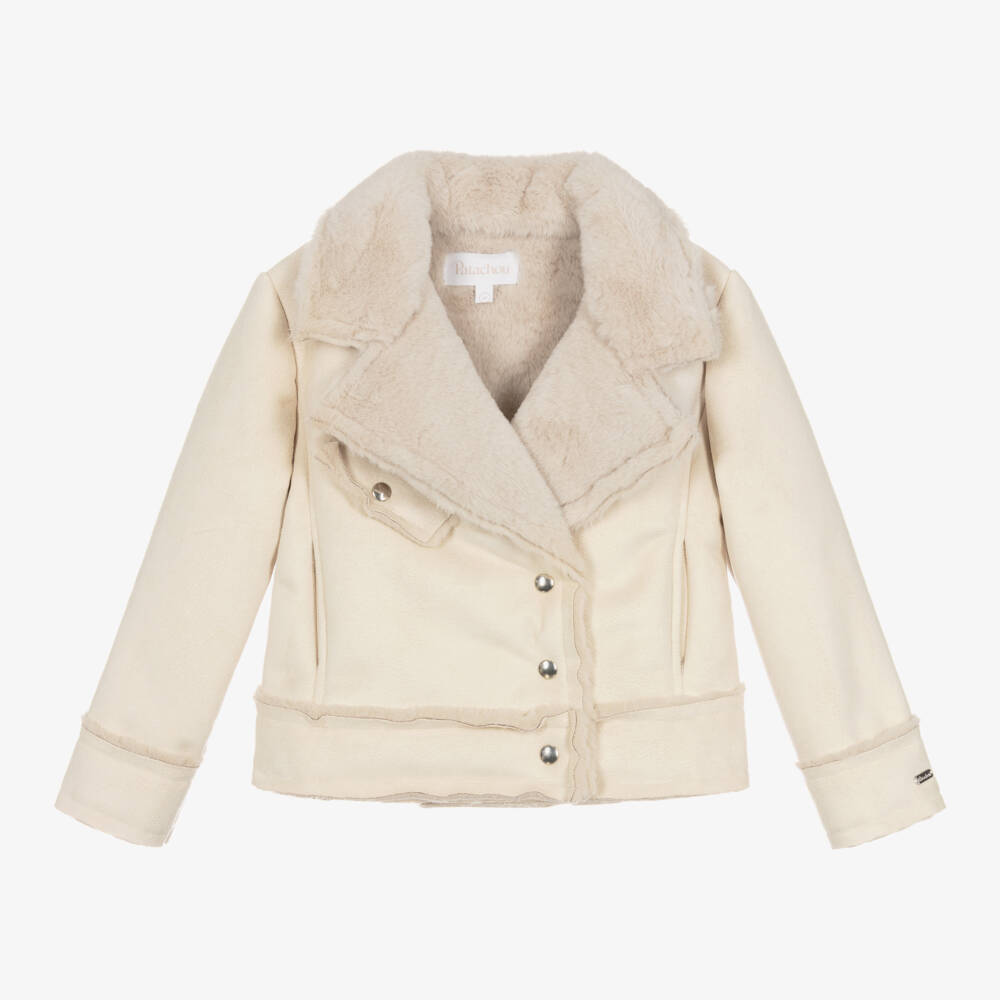 Patachou-Girls Ivory Faux Suede Jacket | Childrensalon Outlet