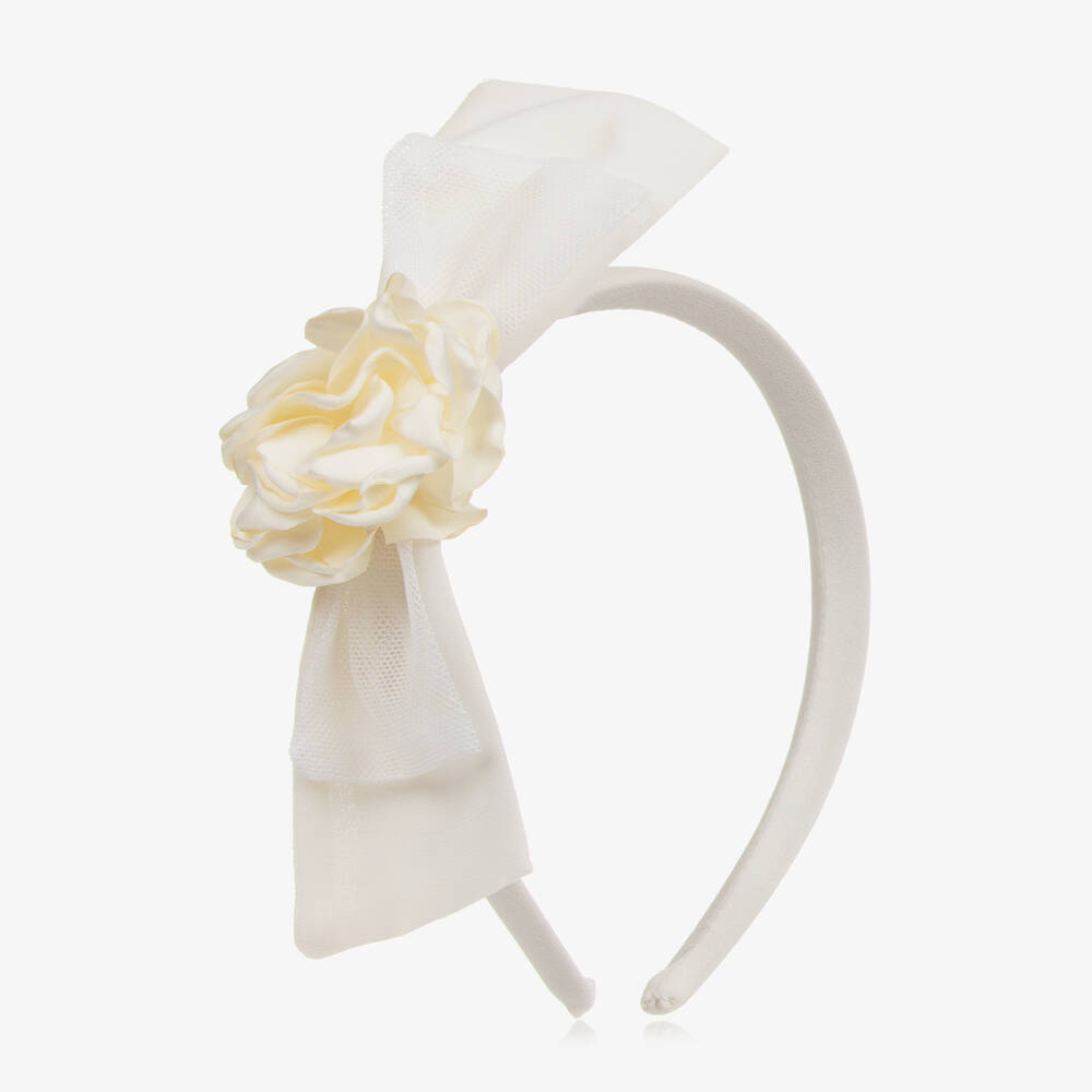 Patachou-Girls Ivory Floral Bow Hairband | Childrensalon Outlet