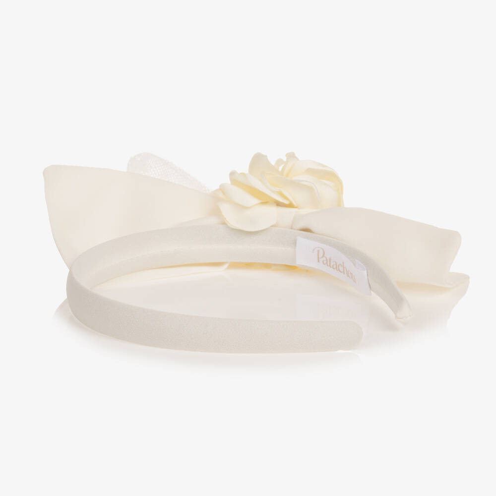 Patachou-Girls Ivory Floral Bow Hairband | Childrensalon Outlet