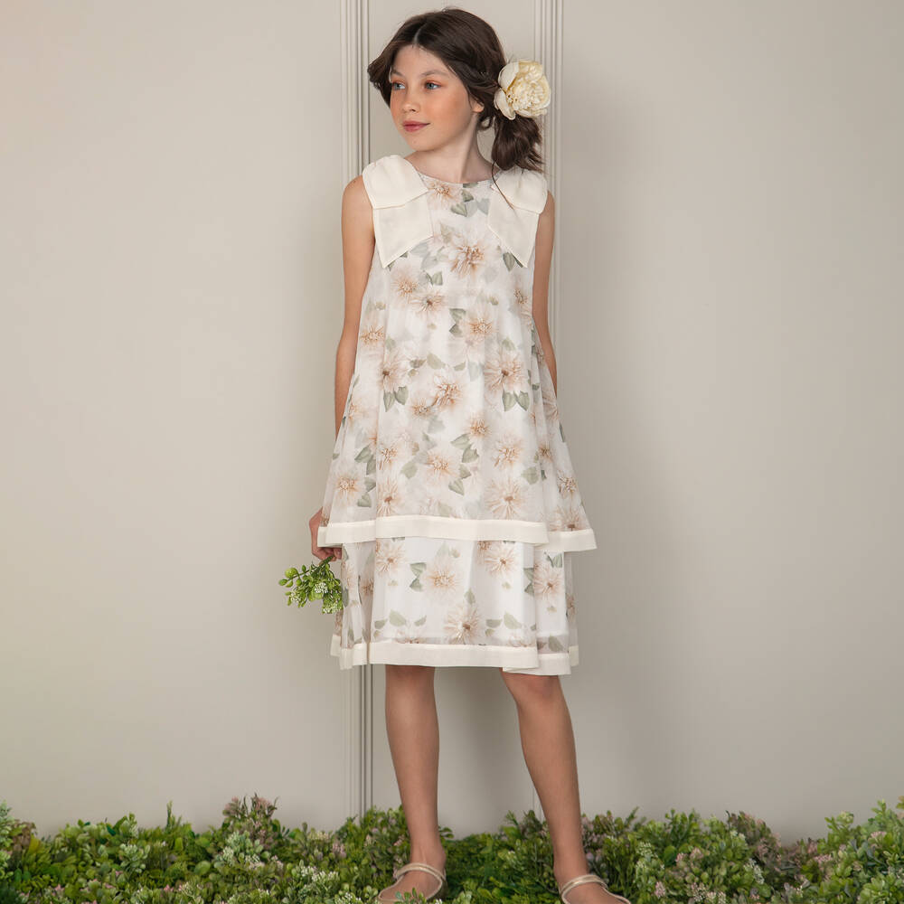 Patachou-Girls Ivory Floral Chiffon Dress | Childrensalon Outlet