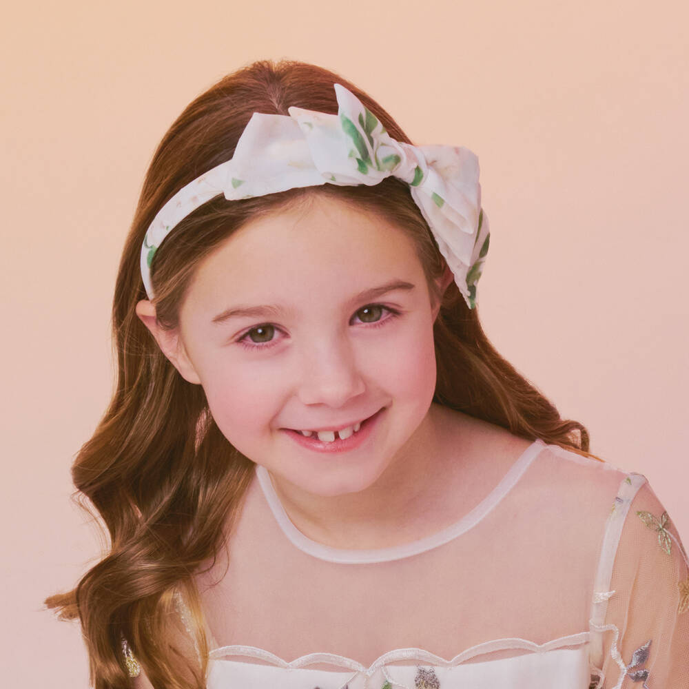 Patachou-Кремовый ободок с шифоновыми цветами для девочек | Childrensalon Outlet