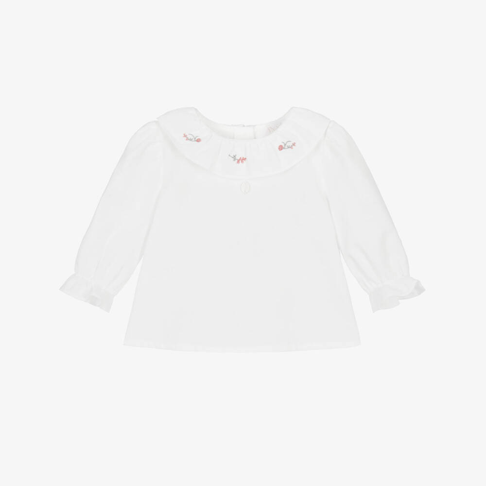 Patachou-Girls Ivory Floral Collar Blouse | Childrensalon Outlet