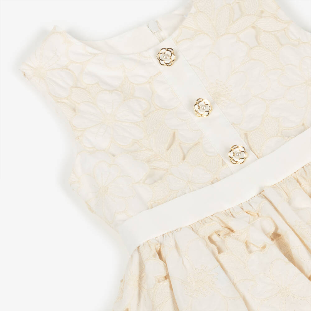 Patachou-Girls Ivory Floral Cutwork Cotton Dress | Childrensalon Outlet