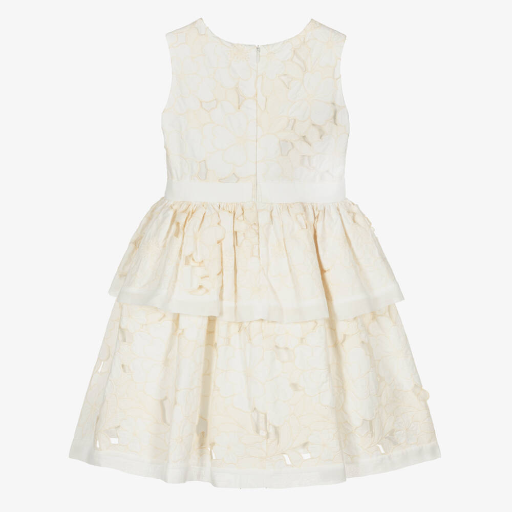 Patachou-Girls Ivory Floral Cutwork Cotton Dress | Childrensalon Outlet