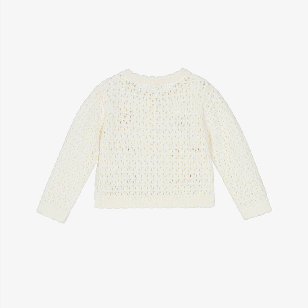 Patachou-Кремовый вязаный кардиган с цветочным узором для девочек | Childrensalon Outlet