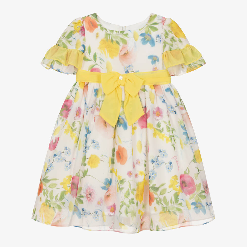 Patachou-Girls Ivory Floral Print Chiffon Dress | Childrensalon Outlet