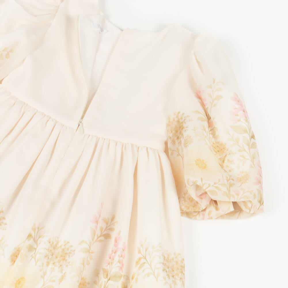Patachou-Girls Ivory Floral Print Chiffon Dress | Childrensalon Outlet
